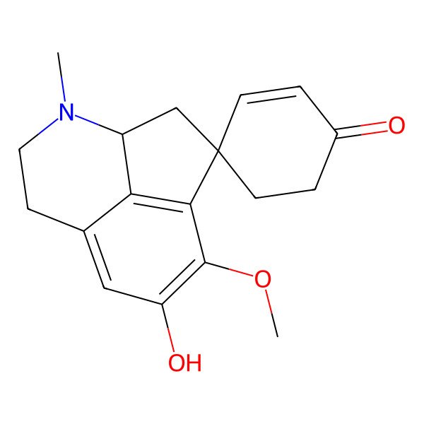 2D Structure of (2S,4R)-10-hydroxy-11-methoxy-5-methylspiro[5-azatricyclo[6.3.1.04,12]dodeca-1(12),8,10-triene-2,4'-cyclohex-2-ene]-1'-one