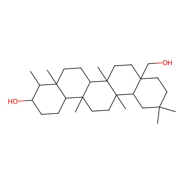 2D Structure of (3S,4R,4aR,6aS,6aS,6bR,8aS,12aS,14aS,14bR)-8a-(hydroxymethyl)-4,4a,6a,6b,11,11,14a-heptamethyl-1,2,3,4,5,6,6a,7,8,9,10,12,12a,13,14,14b-hexadecahydropicen-3-ol