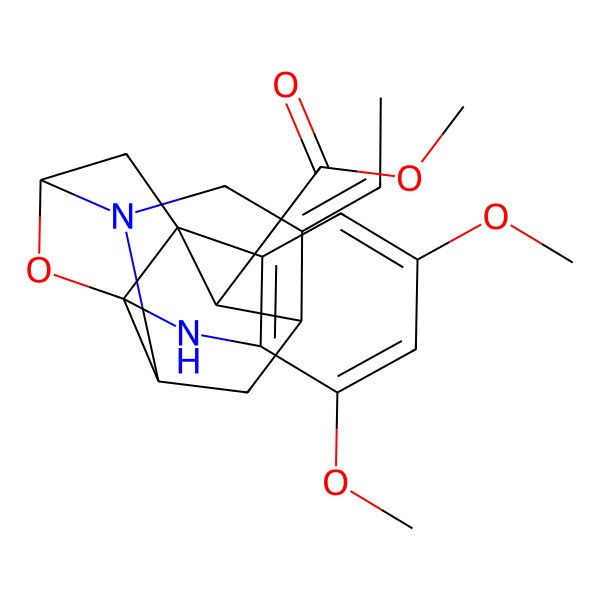 2D Structure of methyl (1R,9R,11S,14Z,15R,17S,19S)-14-ethylidene-4,6-dimethoxy-18-oxa-2,12-diazahexacyclo[9.6.1.19,15.01,9.03,8.012,17]nonadeca-3(8),4,6-triene-19-carboxylate