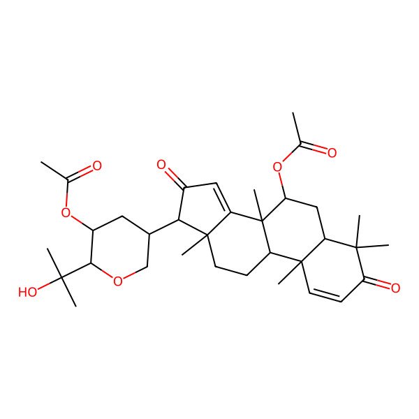 2D Structure of [(2R,3R,5S)-5-[(5S,7R,8R,9R,10R,13S,17R)-7-acetyloxy-4,4,8,10,13-pentamethyl-3,16-dioxo-6,7,9,11,12,17-hexahydro-5H-cyclopenta[a]phenanthren-17-yl]-2-(2-hydroxypropan-2-yl)oxan-3-yl] acetate