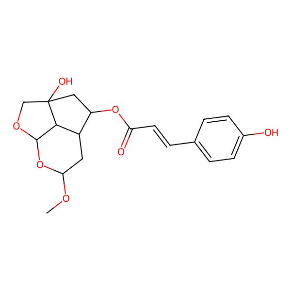 2D Structure of [(1S,4S,6R,7R,9S,11S)-4-hydroxy-9-methoxy-2,10-dioxatricyclo[5.3.1.04,11]undecan-6-yl] (E)-3-(4-hydroxyphenyl)prop-2-enoate