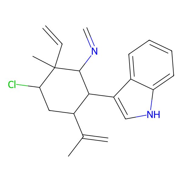 2D Structure of N-[(1R,2S,3R,5S,6S)-3-chloro-2-ethenyl-6-(1H-indol-3-yl)-2-methyl-5-prop-1-en-2-ylcyclohexyl]methanimine