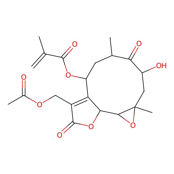 2D Structure of [(1R,2R,4S,6S,8S,10R)-12-(acetyloxymethyl)-6-hydroxy-4,8-dimethyl-7,13-dioxo-3,14-dioxatricyclo[9.3.0.02,4]tetradec-11-en-10-yl] 2-methylprop-2-enoate