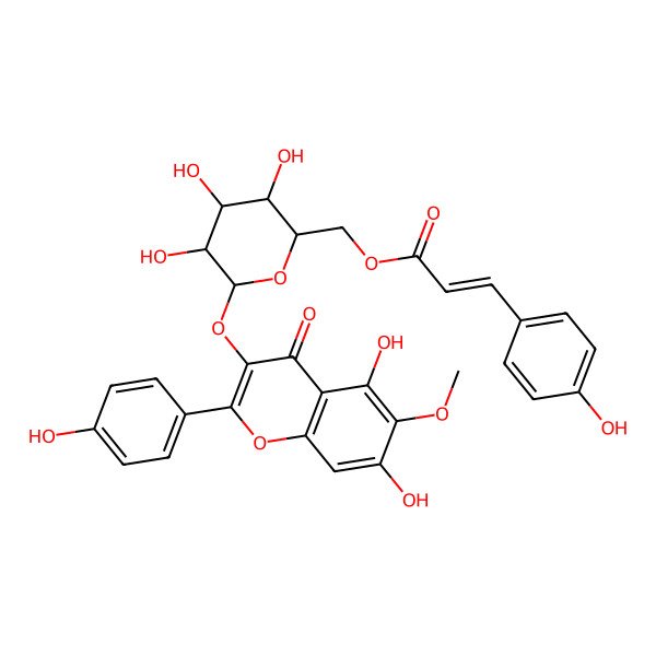 2D Structure of [6-[5,7-Dihydroxy-2-(4-hydroxyphenyl)-6-methoxy-4-oxochromen-3-yl]oxy-3,4,5-trihydroxyoxan-2-yl]methyl 3-(4-hydroxyphenyl)prop-2-enoate