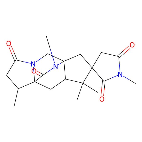 2D Structure of (1R,6R,7S,9R,11R)-1',6,10,10,13-pentamethylspiro[3,13-diazatetracyclo[5.5.2.01,9.03,7]tetradecane-11,3'-pyrrolidine]-2',4,5',14-tetrone