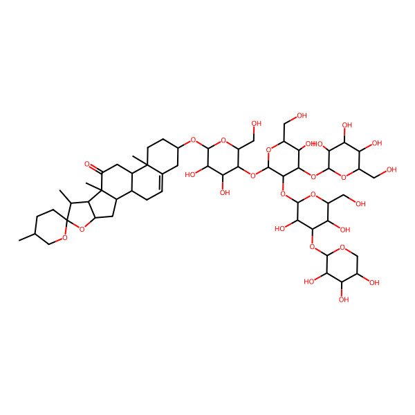 2D Structure of 16-[5-[3-[3,5-Dihydroxy-6-(hydroxymethyl)-4-(3,4,5-trihydroxyoxan-2-yl)oxyoxan-2-yl]oxy-5-hydroxy-6-(hydroxymethyl)-4-[3,4,5-trihydroxy-6-(hydroxymethyl)oxan-2-yl]oxyoxan-2-yl]oxy-3,4-dihydroxy-6-(hydroxymethyl)oxan-2-yl]oxy-5',7,9,13-tetramethylspiro[5-oxapentacyclo[10.8.0.02,9.04,8.013,18]icos-18-ene-6,2'-oxane]-10-one