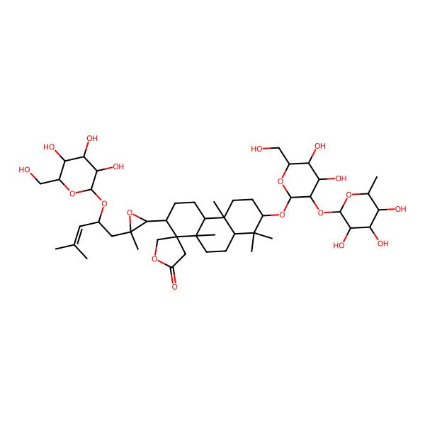 2D Structure of (1S,2S,4aR,4bR,7S,8aR,10aR)-7-[(2R,3R,4S,5S,6R)-4,5-dihydroxy-6-(hydroxymethyl)-3-[(2S,3R,4R,5R,6S)-3,4,5-trihydroxy-6-methyloxan-2-yl]oxyoxan-2-yl]oxy-4b,8,8,10a-tetramethyl-2-[(2S,3S)-3-methyl-3-[(2R)-4-methyl-2-[(2R,3R,4S,5S,6R)-3,4,5-trihydroxy-6-(hydroxymethyl)oxan-2-yl]oxypent-3-enyl]oxiran-2-yl]spiro[2,3,4,4a,5,6,7,8a,9,10-decahydrophenanthrene-1,4'-oxolane]-2'-one