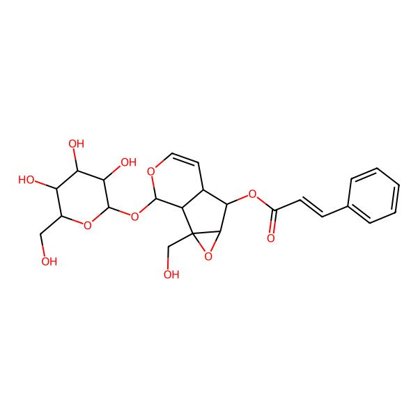 2D Structure of [(1S,2S,6R)-2-(hydroxymethyl)-10-[(2S)-3,4,5-trihydroxy-6-(hydroxymethyl)oxan-2-yl]oxy-3,9-dioxatricyclo[4.4.0.02,4]dec-7-en-5-yl] 3-phenylprop-2-enoate