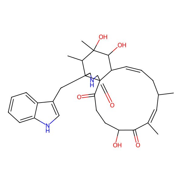 2D Structure of 5,14,15-trihydroxy-18-(1H-indol-3-ylmethyl)-7,9,15,16-tetramethyl-19-azatricyclo[11.7.0.01,17]icosa-7,11-diene-2,6,20-trione