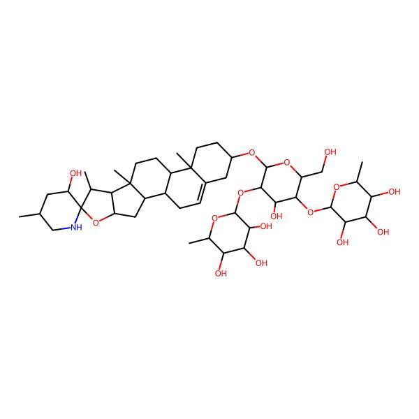 2D Structure of (2S,3R,4R,5R,6S)-2-[(2R,3S,4S,5R,6R)-4-hydroxy-2-(hydroxymethyl)-6-[(1S,2S,3'S,4S,5'R,6S,7S,8R,9S,12S,13R,16S)-3'-hydroxy-5',7,9,13-tetramethylspiro[5-oxapentacyclo[10.8.0.02,9.04,8.013,18]icos-18-ene-6,2'-piperidine]-16-yl]oxy-5-[(2S,3R,4R,5R,6S)-3,4,5-trihydroxy-6-methyloxan-2-yl]oxyoxan-3-yl]oxy-6-methyloxane-3,4,5-triol