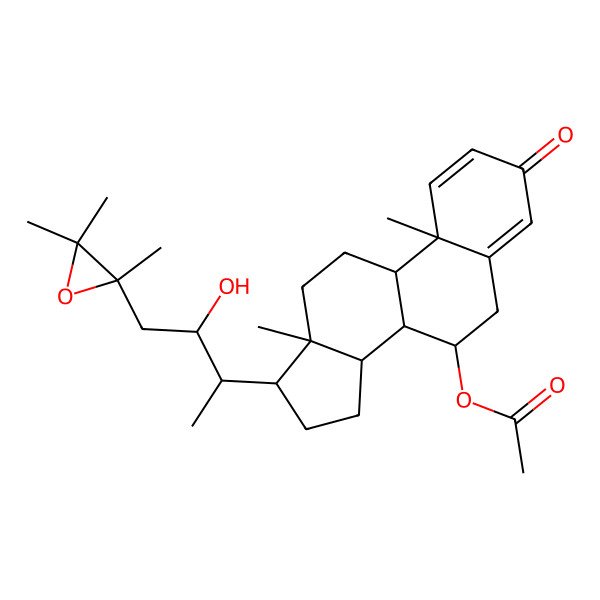 2D Structure of [(7R,8S,9S,10R,13R,14S,17R)-17-[(2S,3S)-3-hydroxy-4-[(2S)-2,3,3-trimethyloxiran-2-yl]butan-2-yl]-10,13-dimethyl-3-oxo-6,7,8,9,11,12,14,15,16,17-decahydrocyclopenta[a]phenanthren-7-yl] acetate