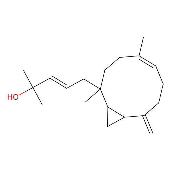 2D Structure of (E)-5-[(1S,2R,5Z,10S)-2,5-dimethyl-9-methylidene-2-bicyclo[8.1.0]undec-5-enyl]-2-methylpent-3-en-2-ol