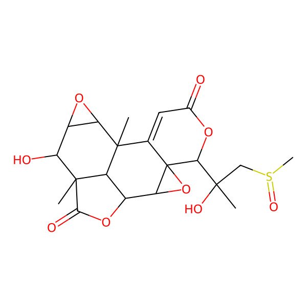 2D Structure of (1S,2R,4S,5R,10S,11S,13R,14R,15R,18R)-14-hydroxy-5-[(2R)-2-hydroxy-1-methylsulfinylpropan-2-yl]-10,15-dimethyl-3,6,12,17-tetraoxahexacyclo[8.7.1.02,4.04,9.011,13.015,18]octadec-8-ene-7,16-dione