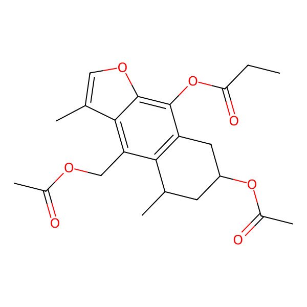 2D Structure of [(5S,7R)-7-acetyloxy-4-(acetyloxymethyl)-3,5-dimethyl-5,6,7,8-tetrahydrobenzo[f][1]benzofuran-9-yl] propanoate