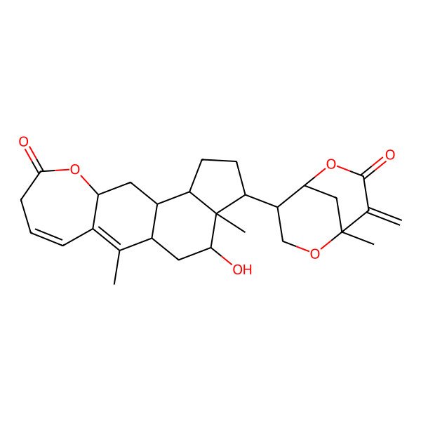 2D Structure of 17-Hydroxy-2,16-dimethyl-15-(1-methyl-8-methylidene-7-oxo-2,6-dioxabicyclo[3.3.1]nonan-4-yl)-8-oxatetracyclo[9.7.0.03,9.012,16]octadeca-2,4-dien-7-one
