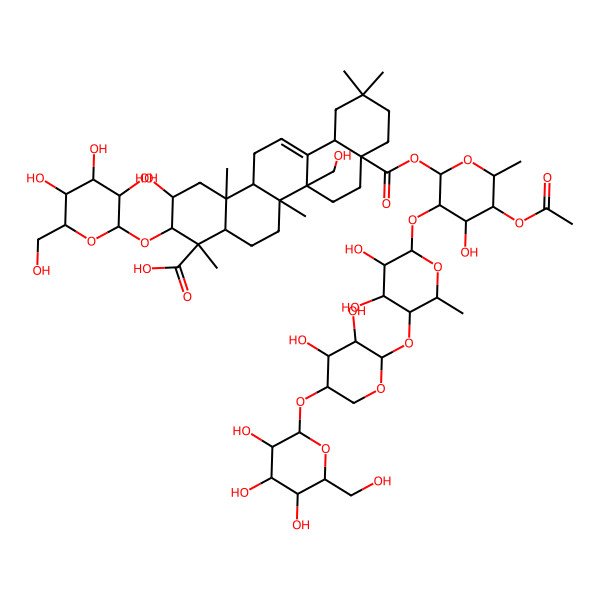 2D Structure of 8a-[5-Acetyloxy-3-[5-[3,4-dihydroxy-5-[3,4,5-trihydroxy-6-(hydroxymethyl)oxan-2-yl]oxyoxan-2-yl]oxy-3,4-dihydroxy-6-methyloxan-2-yl]oxy-4-hydroxy-6-methyloxan-2-yl]oxycarbonyl-2-hydroxy-6b-(hydroxymethyl)-4,6a,11,11,14b-pentamethyl-3-[3,4,5-trihydroxy-6-(hydroxymethyl)oxan-2-yl]oxy-1,2,3,4a,5,6,7,8,9,10,12,12a,14,14a-tetradecahydropicene-4-carboxylic acid