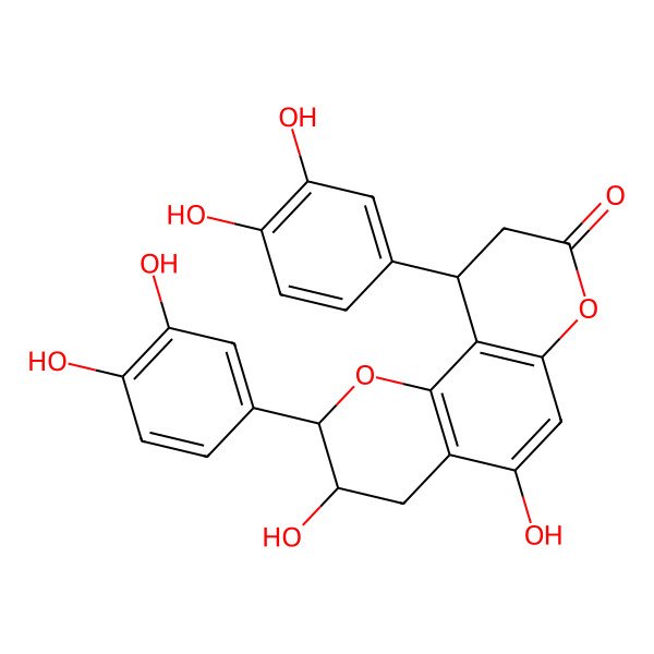 2D Structure of (2S,3S,10R)-2,10-bis(3,4-dihydroxyphenyl)-3,5-dihydroxy-3,4,9,10-tetrahydro-2H-pyrano[2,3-f]chromen-8-one