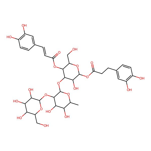 2D Structure of [4-[4,5-Dihydroxy-6-methyl-3-[3,4,5-trihydroxy-6-(hydroxymethyl)oxan-2-yl]oxyoxan-2-yl]oxy-5-[3-(3,4-dihydroxyphenyl)prop-2-enoyloxy]-3-hydroxy-6-(hydroxymethyl)oxan-2-yl] 3-(3,4-dihydroxyphenyl)propanoate