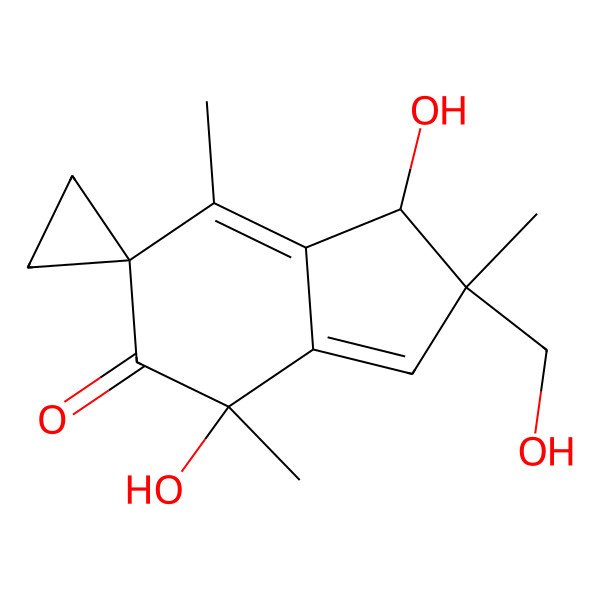 2D Structure of 3',7'-Dihydroxy-2'-(hydroxymethyl)-2',4',7'-trimethyl-2',7'-dihydrospiro[cyclopropane-1,5'-inden]-6'(3'h)-one
