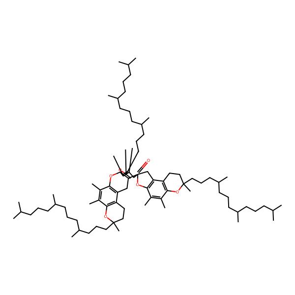2D Structure of (1S,7R,7'R,14R,16R,19R)-4',5',7,7',10,11,16,21,22-nonamethyl-7,7',16-tris[(4R,8R)-4,8,12-trimethyltridecyl]spiro[8,13,15-trioxapentacyclo[12.4.4.01,14.03,12.04,9]docosa-3(12),4(9),10,21-tetraene-19,2'-8,9-dihydro-1H-furo[3,2-f]chromene]-20-one
