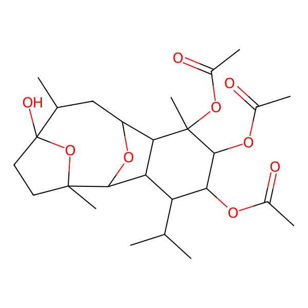 2D Structure of (10,11-Diacetyloxy-5-hydroxy-2,6,10-trimethyl-13-propan-2-yl-15,16-dioxatetracyclo[6.6.1.12,5.09,14]hexadecan-12-yl) acetate