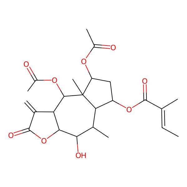 2D Structure of [(3aR,4R,5S,5aS,6S,8R,8aS,9R,9aS)-8,9-diacetyloxy-4-hydroxy-5,8a-dimethyl-1-methylidene-2-oxo-4,5,5a,6,7,8,9,9a-octahydro-3aH-azuleno[6,5-b]furan-6-yl] (Z)-2-methylbut-2-enoate