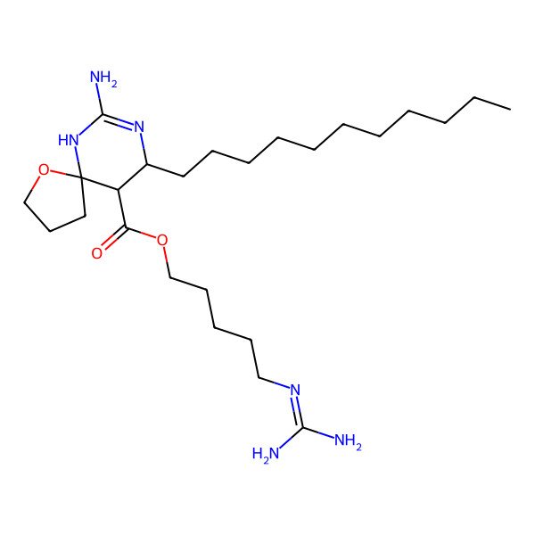 2D Structure of 5-(Diaminomethylideneamino)pentyl 9-amino-7-undecyl-1-oxa-8,10-diazaspiro[4.5]dec-8-ene-6-carboxylate