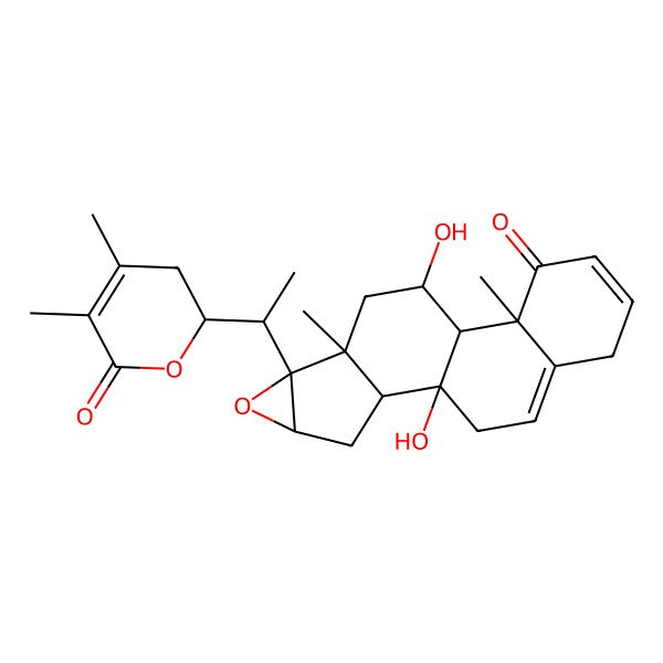 2D Structure of (1R,2R,4R,6S,7S,9S,10S,11R)-6-[(1R)-1-[(2R)-4,5-dimethyl-6-oxo-2,3-dihydropyran-2-yl]ethyl]-1,9-dihydroxy-7,11-dimethyl-5-oxapentacyclo[8.8.0.02,7.04,6.011,16]octadeca-13,16-dien-12-one