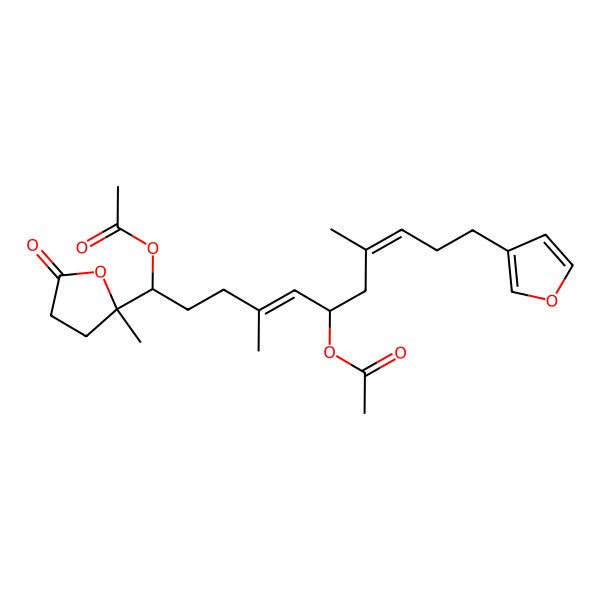 2D Structure of [(1R,6S,8E)-6-acetyloxy-11-(furan-3-yl)-4,8-dimethyl-1-[(2S)-2-methyl-5-oxooxolan-2-yl]undeca-4,8-dienyl] acetate