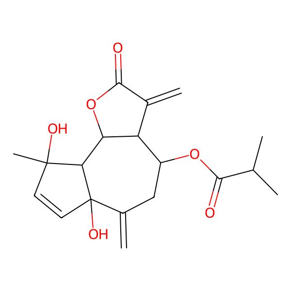 2D Structure of [(3aR,4R,6aS,9S,9aS,9bS)-6a,9-dihydroxy-9-methyl-3,6-dimethylidene-2-oxo-4,5,9a,9b-tetrahydro-3aH-azuleno[4,5-b]furan-4-yl] 2-methylpropanoate