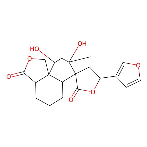 2D Structure of (3aR,5'S,6aS,7S,8S,10R,10aR)-5'-(furan-3-yl)-8,10-dihydroxy-8-methylspiro[1,3a,4,5,6,6a,9,10-octahydrobenzo[d][2]benzofuran-7,3'-oxolane]-2',3-dione