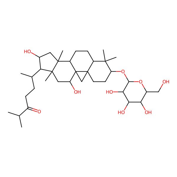 2D Structure of 6-[14,18-Dihydroxy-7,7,12,16-tetramethyl-6-[3,4,5-trihydroxy-6-(hydroxymethyl)oxan-2-yl]oxy-15-pentacyclo[9.7.0.01,3.03,8.012,16]octadecanyl]-2-methylheptan-3-one
