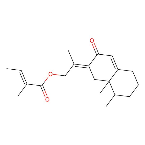 2D Structure of [(2E)-2-[(8S,8aR)-8,8a-dimethyl-3-oxo-5,6,7,8-tetrahydro-1H-naphthalen-2-ylidene]propyl] (Z)-2-methylbut-2-enoate