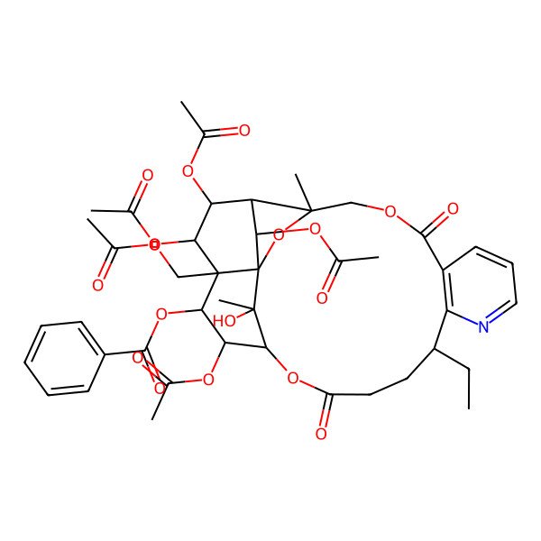 2D Structure of [19,22,23,25-Tetraacetyloxy-21-(acetyloxymethyl)-13-ethyl-26-hydroxy-3,26-dimethyl-6,16-dioxo-2,5,17-trioxa-11-azapentacyclo[16.7.1.01,21.03,24.07,12]hexacosa-7(12),8,10-trien-20-yl] benzoate
