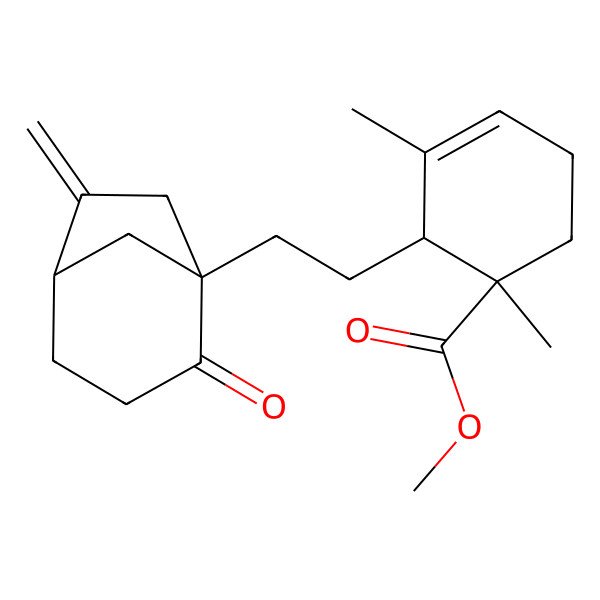 2D Structure of methyl (1R,2S)-1,3-dimethyl-2-[2-[(1R,5S)-6-methylidene-2-oxo-1-bicyclo[3.2.1]octanyl]ethyl]cyclohex-3-ene-1-carboxylate