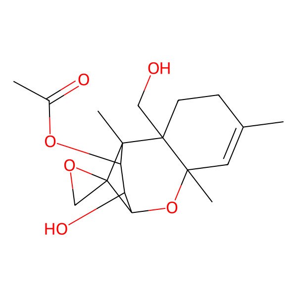 2D Structure of [10-Hydroxy-2-(hydroxymethyl)-1,5,7-trimethylspiro[8-oxatricyclo[7.2.1.02,7]dodec-5-ene-12,2'-oxirane]-11-yl] acetate