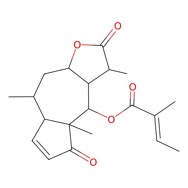 2D Structure of [(1S,3aR,5R,5aR,8aR,9S,9aS)-1,5,8a-trimethyl-2,8-dioxo-3a,4,5,5a,9,9a-hexahydro-1H-azuleno[6,5-b]furan-9-yl] (Z)-2-methylbut-2-enoate