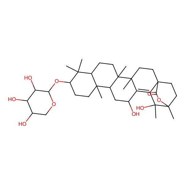 2D Structure of 16,19-Dihydroxy-4,5,9,9,13,19,20-heptamethyl-10-(3,4,5-trihydroxyoxan-2-yl)oxy-21-oxahexacyclo[18.2.2.01,18.04,17.05,14.08,13]tetracos-17-en-22-one