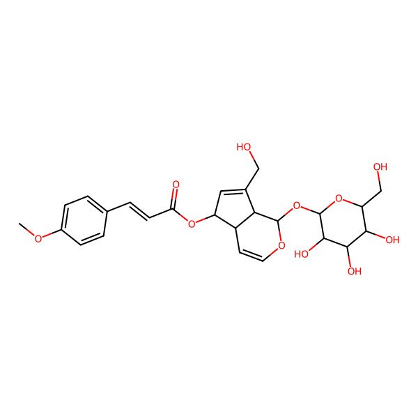 2D Structure of [7-(Hydroxymethyl)-1-[3,4,5-trihydroxy-6-(hydroxymethyl)oxan-2-yl]oxy-1,4a,5,7a-tetrahydrocyclopenta[c]pyran-5-yl] 3-(4-methoxyphenyl)prop-2-enoate