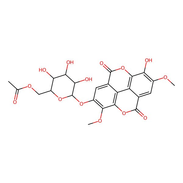 2D Structure of [(2R,3S,4S,5R,6S)-3,4,5-trihydroxy-6-[(14-hydroxy-7,13-dimethoxy-3,10-dioxo-2,9-dioxatetracyclo[6.6.2.04,16.011,15]hexadeca-1(15),4,6,8(16),11,13-hexaen-6-yl)oxy]oxan-2-yl]methyl acetate
