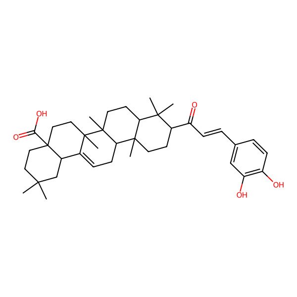 2D Structure of (4aS,6aR,6aS,6bR,8aS,10S,12aS,14bS)-10-[(E)-3-(3,4-dihydroxyphenyl)prop-2-enoyl]-2,2,6a,6b,9,9,12a-heptamethyl-1,3,4,5,6,6a,7,8,8a,10,11,12,13,14b-tetradecahydropicene-4a-carboxylic acid