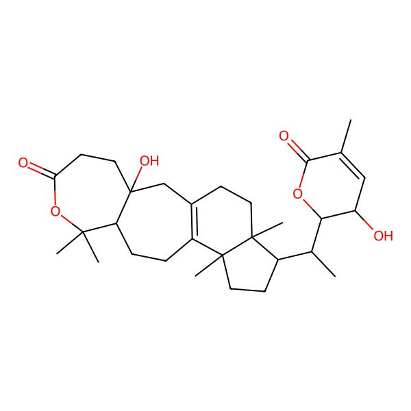 2D Structure of (3S,9R,13R,16R,17R)-3-hydroxy-16-[(1S)-1-[(2R,3S)-3-hydroxy-5-methyl-6-oxo-2,3-dihydropyran-2-yl]ethyl]-8,8,13,17-tetramethyl-7-oxatetracyclo[10.7.0.03,9.013,17]nonadec-1(12)-en-6-one