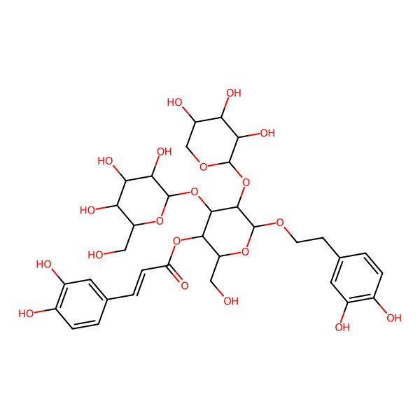 2D Structure of [(2R,3R,4S,5R,6R)-6-[2-(3,4-dihydroxyphenyl)ethoxy]-2-(hydroxymethyl)-4-[(2S,3R,4S,5R,6R)-3,4,5-trihydroxy-6-(hydroxymethyl)oxan-2-yl]oxy-5-[(2S,3R,4S,5S)-3,4,5-trihydroxyoxan-2-yl]oxyoxan-3-yl] (E)-3-(3,4-dihydroxyphenyl)prop-2-enoate