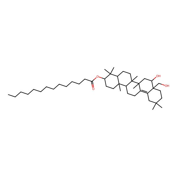2D Structure of [(3S,4aR,6aR,6bS,8S,8aS,14aR,14bR)-8-hydroxy-8a-(hydroxymethyl)-4,4,6a,6b,11,11,14b-heptamethyl-1,2,3,4a,5,6,7,8,9,10,12,13,14,14a-tetradecahydropicen-3-yl] tetradecanoate