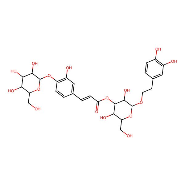 2D Structure of [(2R,3R,4S,5R,6R)-2-[2-(3,4-dihydroxyphenyl)ethoxy]-3,5-dihydroxy-6-(hydroxymethyl)oxan-4-yl] (E)-3-[3-hydroxy-4-[(2S,3R,4S,5S,6R)-3,4,5-trihydroxy-6-(hydroxymethyl)oxan-2-yl]oxyphenyl]prop-2-enoate