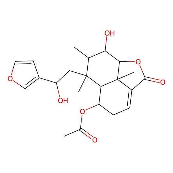 2D Structure of [9-[2-(Furan-3-yl)-2-hydroxyethyl]-11-hydroxy-9,10,12-trimethyl-3-oxo-2-oxatricyclo[6.3.1.04,12]dodec-4-en-7-yl] acetate