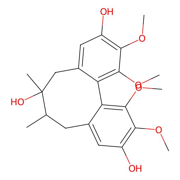 2D Structure of (9S,10R)-3,4,15,16-tetramethoxy-9,10-dimethyltricyclo[10.4.0.02,7]hexadeca-1(16),2,4,6,12,14-hexaene-5,9,14-triol