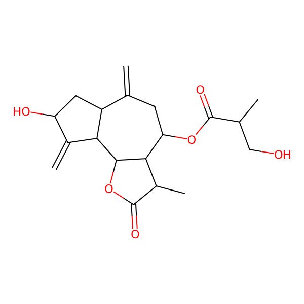 2D Structure of [(3S,3aR,4S,6aR,8S,9aR,9bR)-8-hydroxy-3-methyl-6,9-dimethylidene-2-oxo-3a,4,5,6a,7,8,9a,9b-octahydro-3H-azuleno[4,5-b]furan-4-yl] (2S)-3-hydroxy-2-methylpropanoate