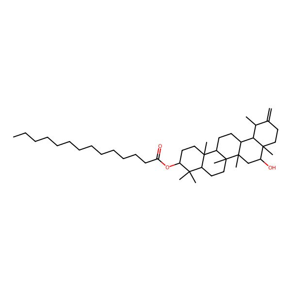 2D Structure of (8-Hydroxy-4,4,6a,6b,8a,12,14b-heptamethyl-11-methylidene-1,2,3,4a,5,6,6a,7,8,9,10,12,12a,13,14,14a-hexadecahydropicen-3-yl) tetradecanoate