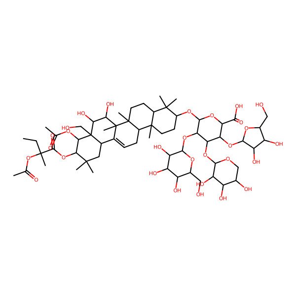 2D Structure of 6-[[9-Acetyloxy-10-(2-acetyloxy-2-methylbutanoyl)oxy-7,8-dihydroxy-8a-(hydroxymethyl)-4,4,6a,6b,11,11,14b-heptamethyl-1,2,3,4a,5,6,7,8,9,10,12,12a,14,14a-tetradecahydropicen-3-yl]oxy]-3-[3,4-dihydroxy-5-(hydroxymethyl)oxolan-2-yl]oxy-5-[3,4,5-trihydroxy-6-(hydroxymethyl)oxan-2-yl]oxy-4-(3,4,5-trihydroxyoxan-2-yl)oxyoxane-2-carboxylic acid